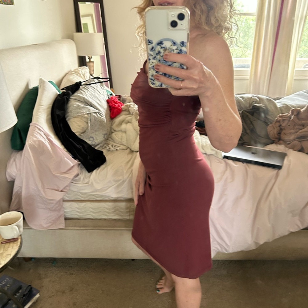 Susana Monico xs one shoulder body con dress burgundy